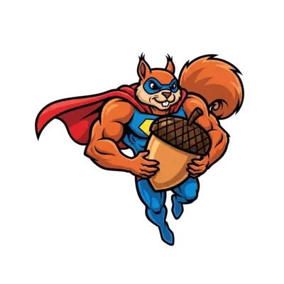 A superhero squirrel saving an acorn