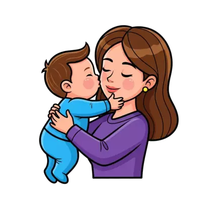 baby boy is hugging and kissing his mother 