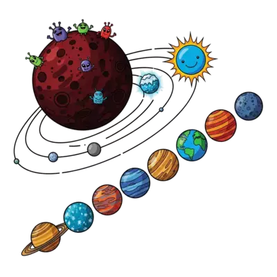 The solar system which has a blue sun and aliens are present in a planet which is dark red and black in colour.
there are nine more planets in this solar system.
Then the second planet is the smallest planet and it is the coldest.
the third planet is grey in colour.
And the rest of the planets looks like a constellation from our solar system and it is in a straight line.