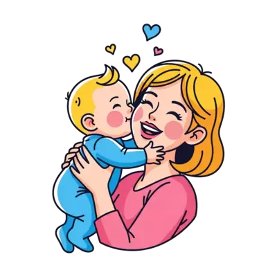 baby boy is hugging and kissing his mother 