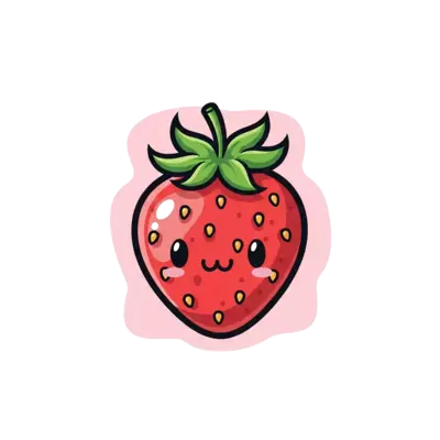 Cute strawberry illustration with pastel pink background, kawaii aesthetic, soft shading