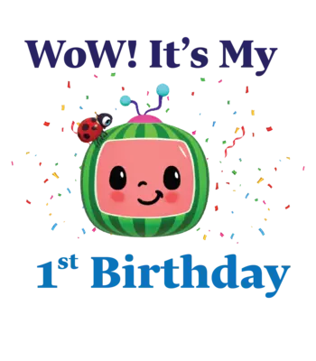Adorable Cocomelon-style “Wow! It’s My 1st Birthday” t-shirt for baby’s first birthday celebration. 👶🎂