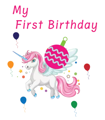 Adorable unicorn “My First Birthday” printed t-shirt with colorful balloons—perfect for baby’s first birthday celebration. 👶🎂