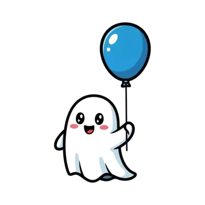 A happy little ghost holding a balloon