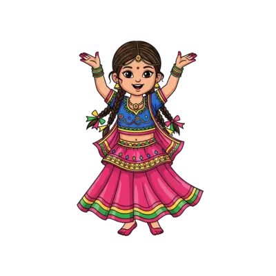 Little girl in traditional Navratri chaniya choli dancing