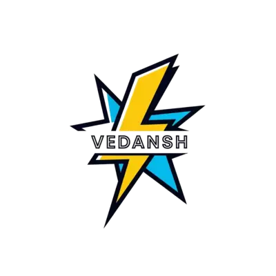 A minimalist illustration of a superhero symbol, like a lightning bolt or a star, with the name 'Vedansh' subtly integrated below, in a clean, modern graphic style, vibrant but not overly busy.