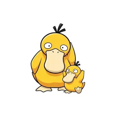 Psyduck mommy and kid in front , playing theme