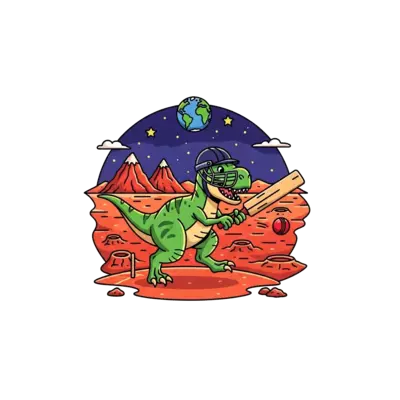 dinosaur playing cricket on Mars