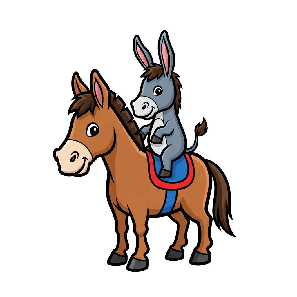 Custom design: donkey sittin on top of horse