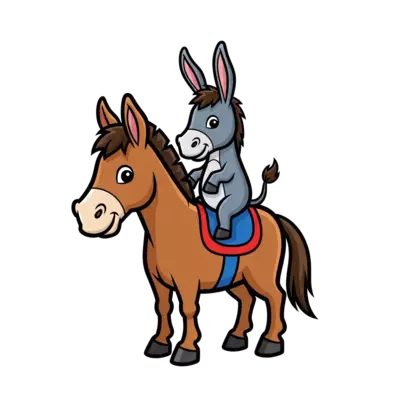 Design: donkey sittin on top of horse