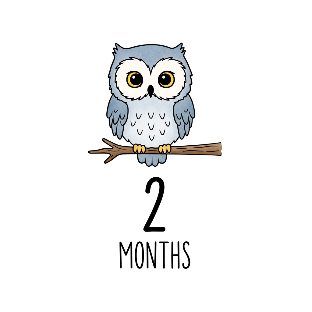 Custom design: A minimalist watercolor illustration of a small owl with dusty blue feathers perched on a branch. Centered on a white...