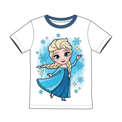 A cute, cartoonish Elsa character in a playful pose, surrounded by sparkling snowflakes and a frosty, whimsical background, in a vibrant, child-friendly illustration style.