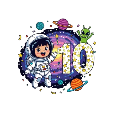 Design: A cheerful cartoon astronaut girl, with 'Mithra' subtly visible on her helmet...