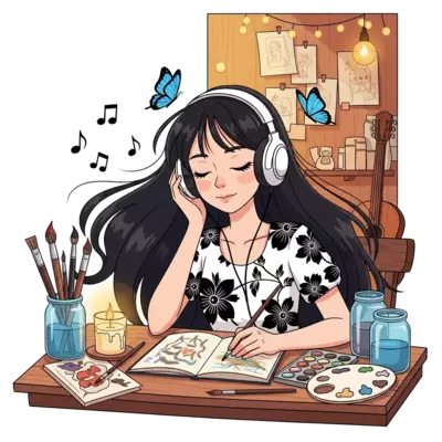 Design: Studio Ghibli–inspired anime illustration of a teenage girl with long, flowin...