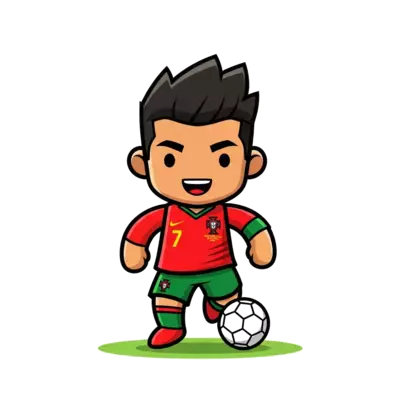 Ronaldo cartoon design with Portugal jersey in a football ground