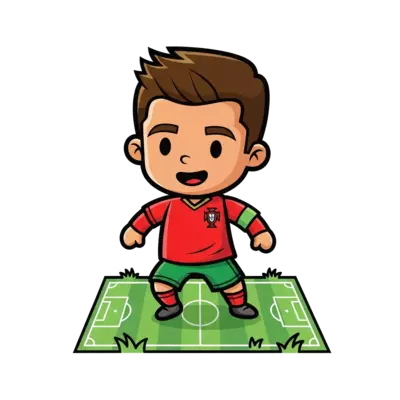 Ronaldo cartoon design with Portugal jersey in a football ground