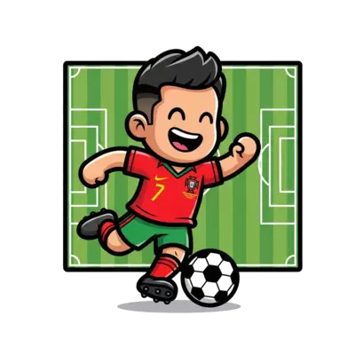 Ronaldo cartoon design with Portugal jersey in a football ground