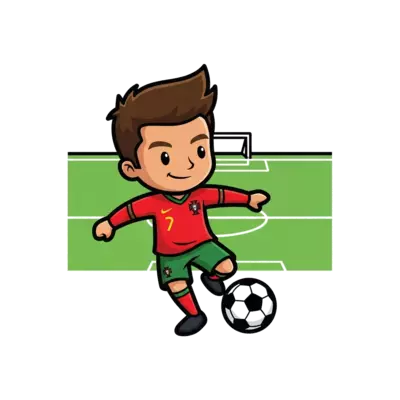Ronaldo cartoon design with Portugal jersey in a football ground