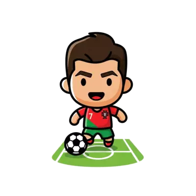 Ronaldo cartoon design with Portugal jersey in a football ground