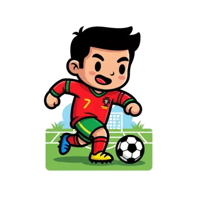 Ronaldo cartoon design with Portugal jersey in a football ground