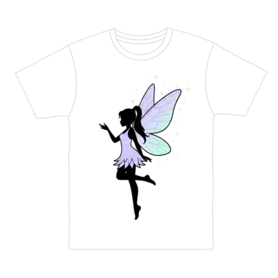 A minimalist, elegant silhouette of a fairy with delicate, translucent wings, rendered in soft pastel colors like lavender and mint, with a subtle, shimmering glow, isolated on a clean background, vector art.