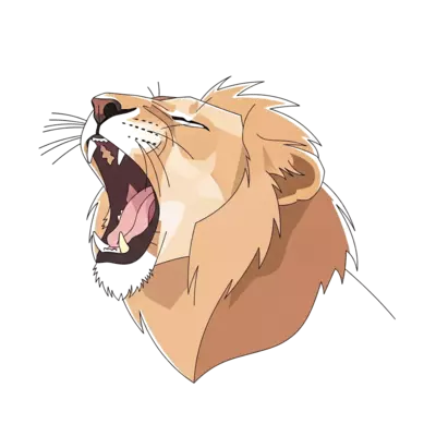 A clean, minimalist illustration of a lion yawning, rendered with simple geometric shapes and smooth lines, in a modern, muted color palette, on a plain background.