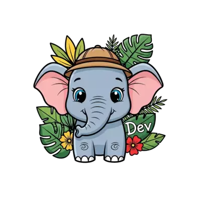 Design: A cute cartoon baby elephant with big friendly eyes, wearing a little explore...