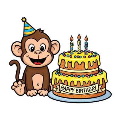 A monkey birthday cake or a monkey and a birthday cake 