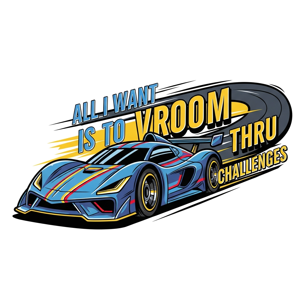 Custom design: A dynamic illustration of a sleek, futuristic race car speeding through a track, with bold, graphic lines and vibrant...