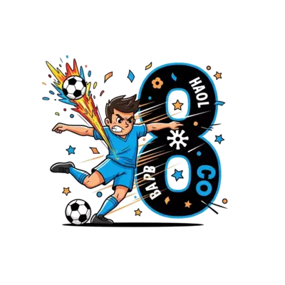 A dynamic, bold illustration of a football (soccer) player in mid-kick, with an exploding football and a prominent, cool number '8' integrated into the background, surrounded by subtle birthday confetti and stars, vibrant and energetic style.