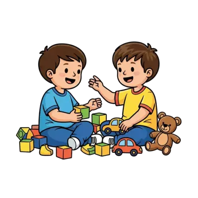 Two brothers sitting & playing happily