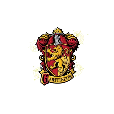 A bold and cool illustration of a stylized Gryffindor crest with a powerful lion, featuring a banner with the name 'Aran' in a magical font, set against a dark, mystical background with subtle magical elements, rich red and gold colors, digital art style.