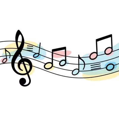 A minimalist line art illustration of abstract musical notes and staff lines flowing gracefully, with subtle pastel watercolor accents, artistic and serene, for a child's design.