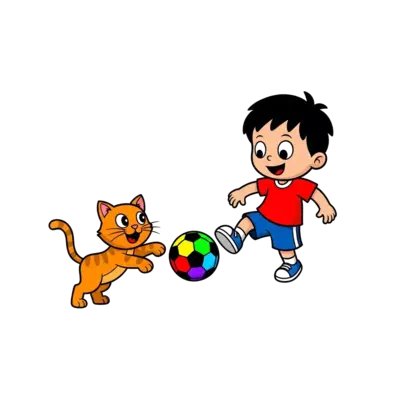 My boy Sanmay playing a football with cat 