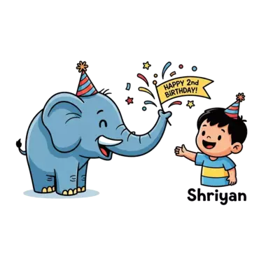 Shriyan recieving  2 nd birthday  wishes from elephant 