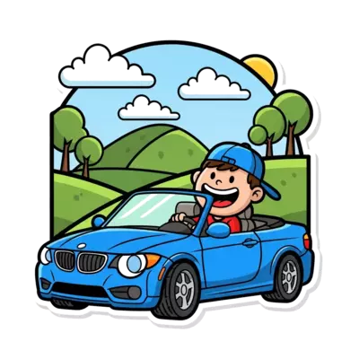 boy drive bmw and natural background 