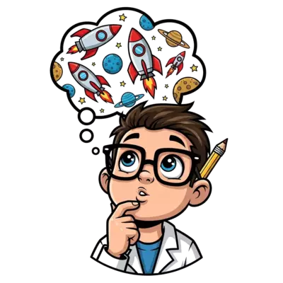 Boy astro physicist thinking of rockets
