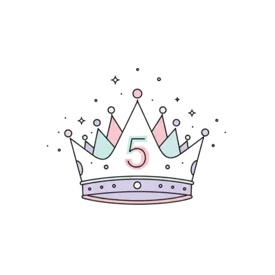 Design: A minimalist line art illustration of a princess crown with a subtle number '...