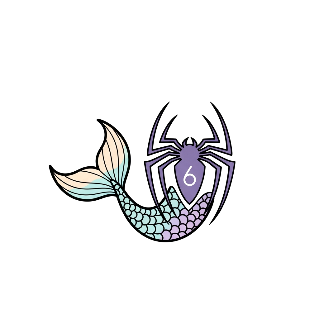 Custom design: A minimalist and chic illustration of a graceful mermaid tail in soft pastel colors, subtly intertwined with a modern...