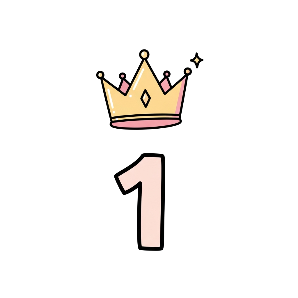 Custom design: A delicate, minimalist golden crown with a tiny shimmer, floating above a soft, elegant number '1'. The design uses a...