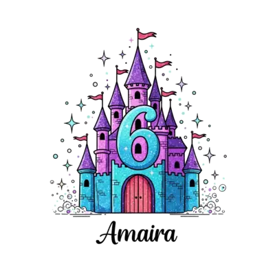 Design: A whimsical illustration of a beautiful princess castle, shimmering with glit...