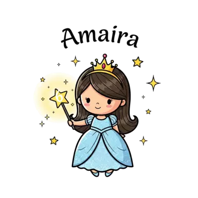 Design: An adorable cartoon princess with a sparkling gown and a tiny crown, holding ...