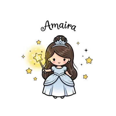 Design: An adorable cartoon princess with a sparkling gown and a tiny crown, holding ...