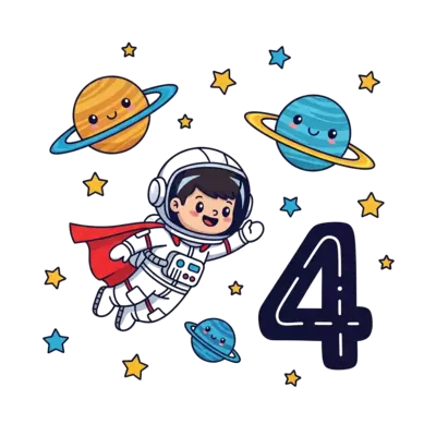 Design: A cute cartoon astronaut Sarthak (depicted as a cheerful little boy) wearing ...