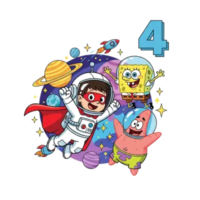 Design: A cute cartoon astronaut boy, 'Ishaank', wearing a superhero cape, joyfully f...