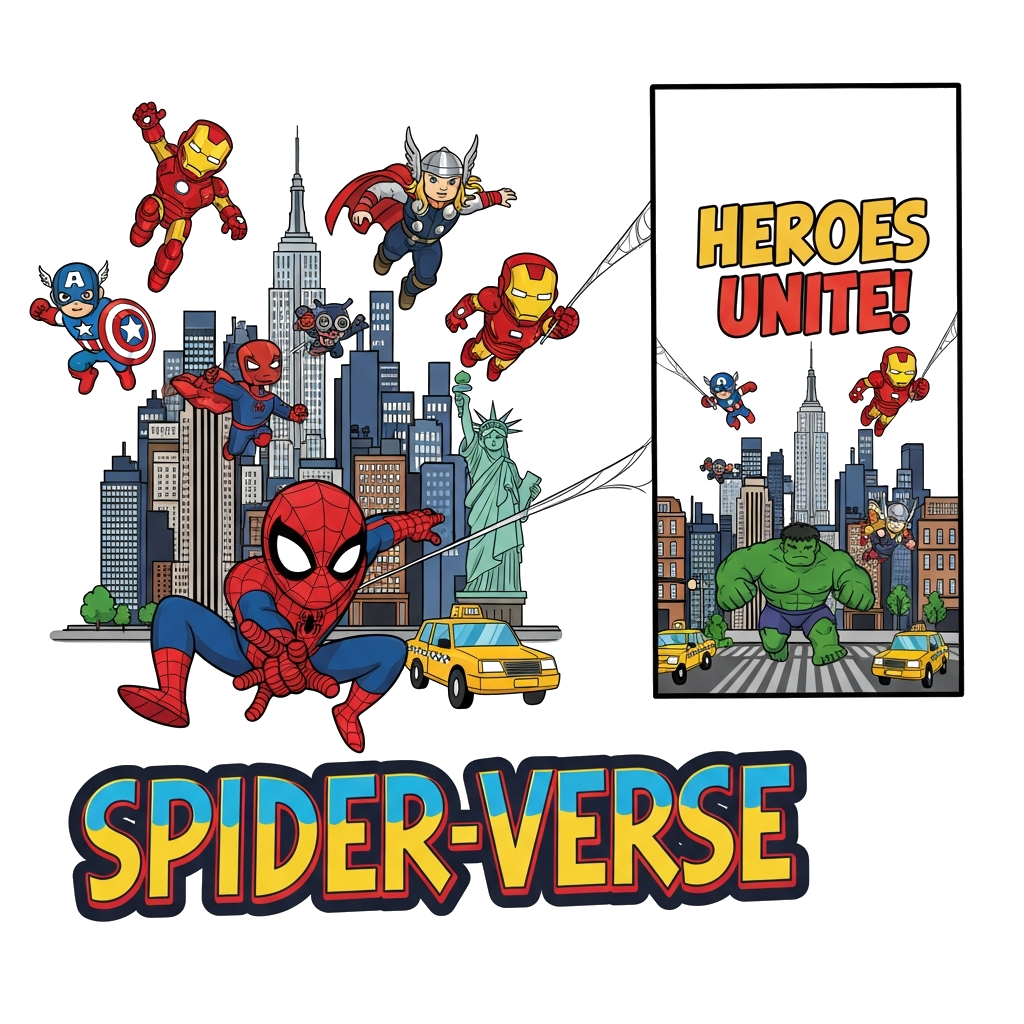 Custom design: Spiderman with friends in newyork street Stylish colorful font big bold ..if possible print name  back side