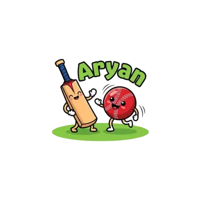 Design: A cute cartoon illustration of a happy little cricket bat and ball playing to...