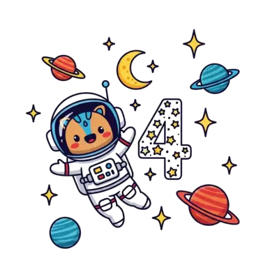 Design: A cute cartoon astronaut character, maybe a friendly alien or a happy animal ...