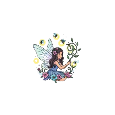 Design: A whimsical fairy princess with delicate, iridescent wings, surrounded by glo...