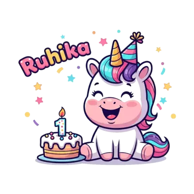Design: A super cute, chubby baby unicorn cartoon character, smiling happily, wearing...